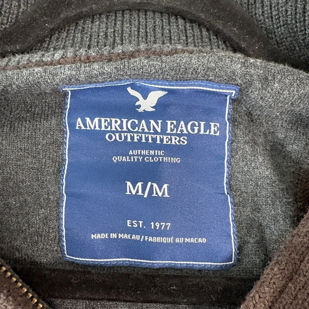 American Eagle Sweater Mens Medium Brown Knit Quarter Zip Pullover Preppy Y2K
